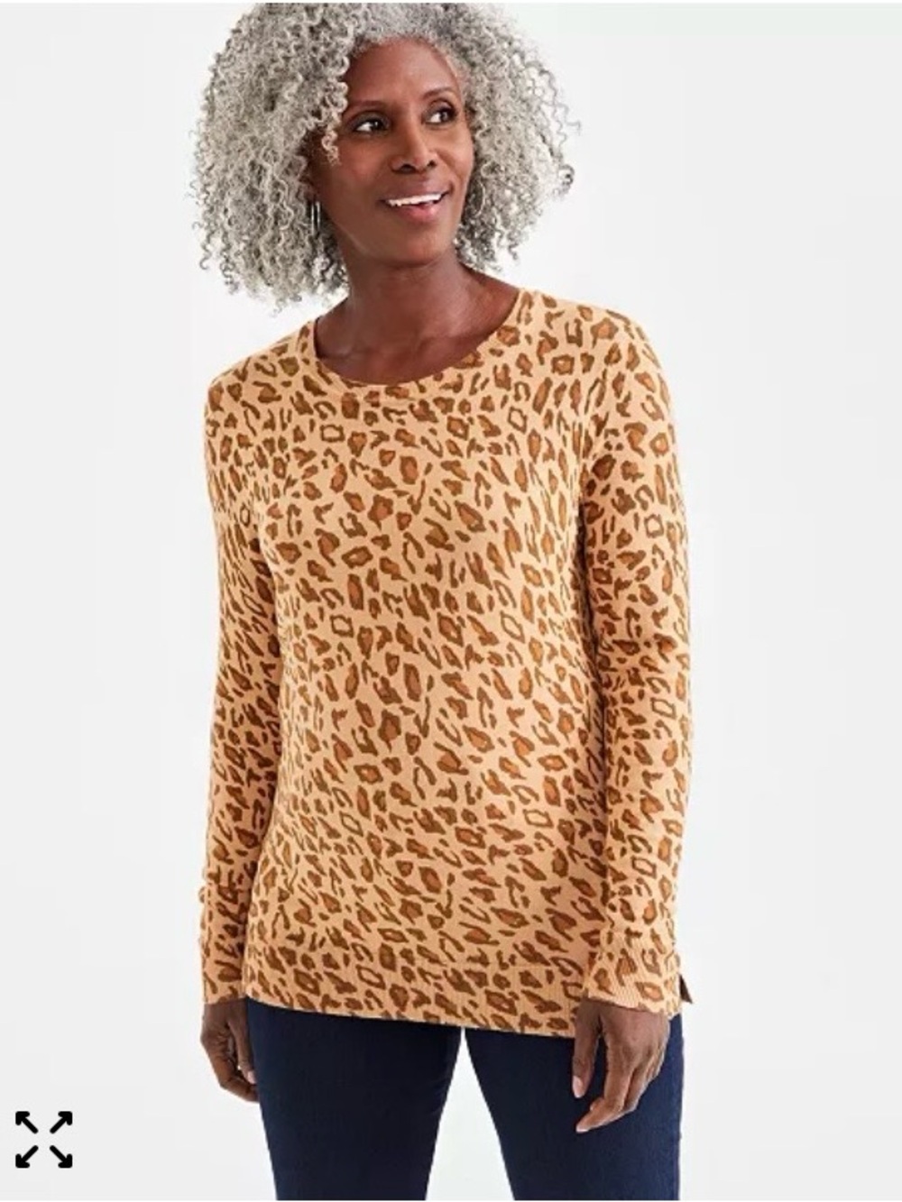 Style & Co Leopard-Print Crewneck Sweater in Camel